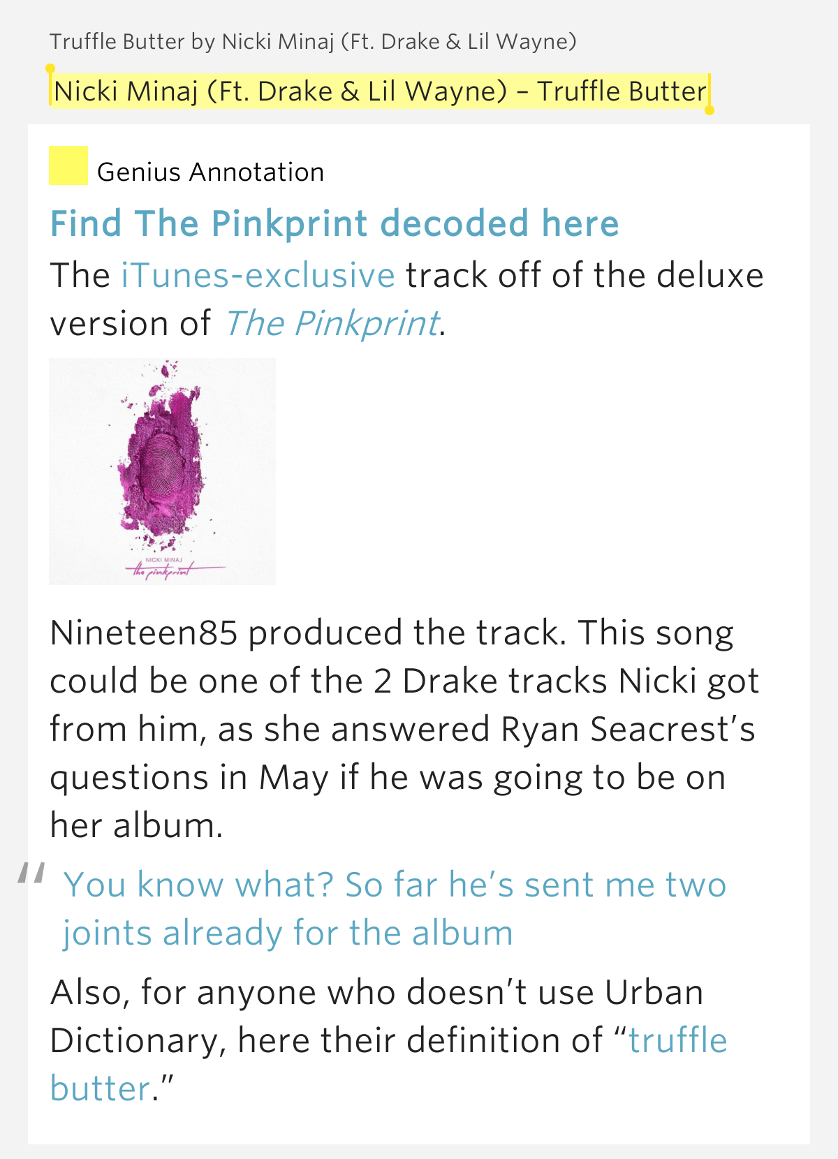 Nicki Minaj Truffle Butter Lyrics Genius