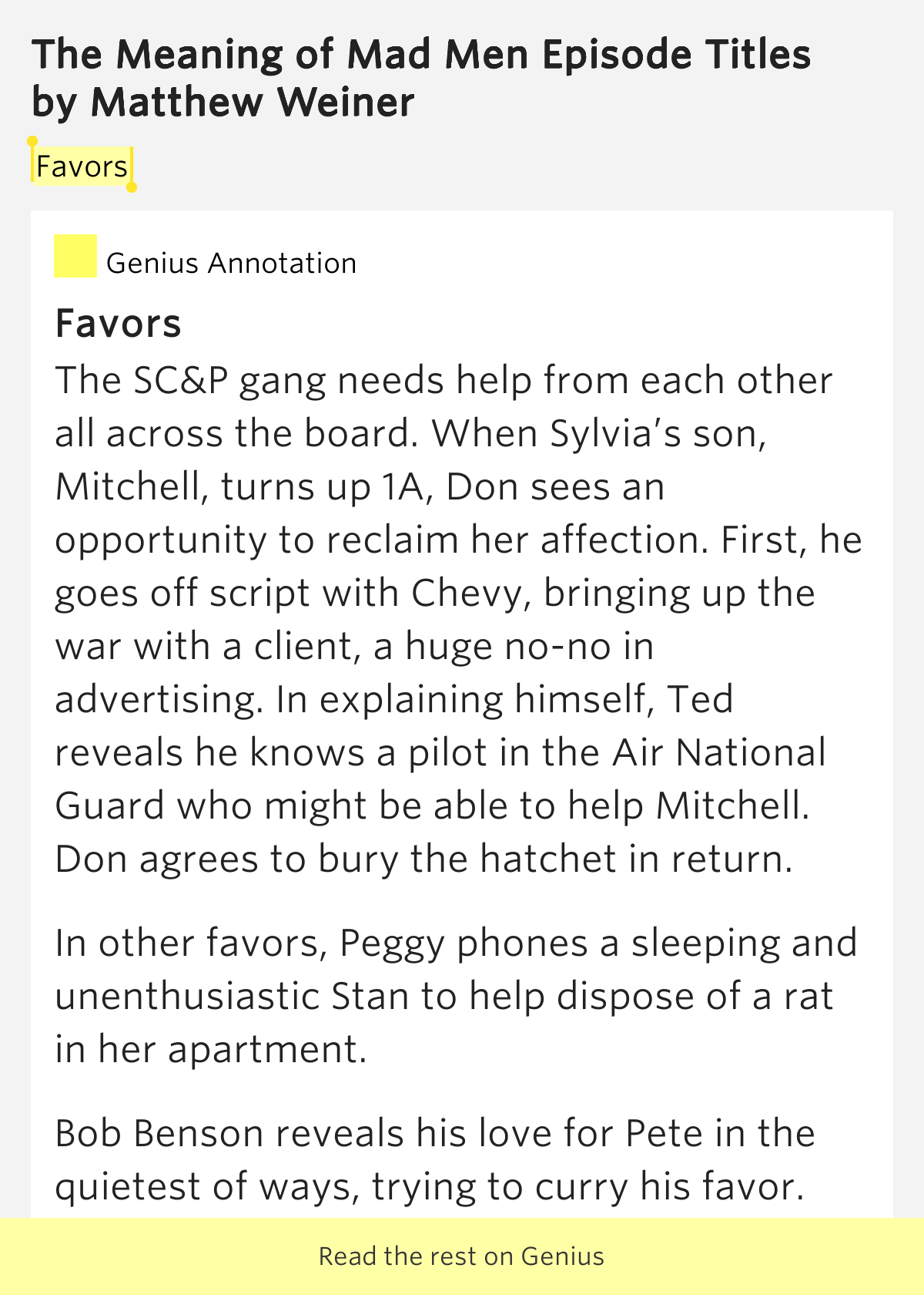 Favors The Meaning of Mad Men Episode Titles Meaning