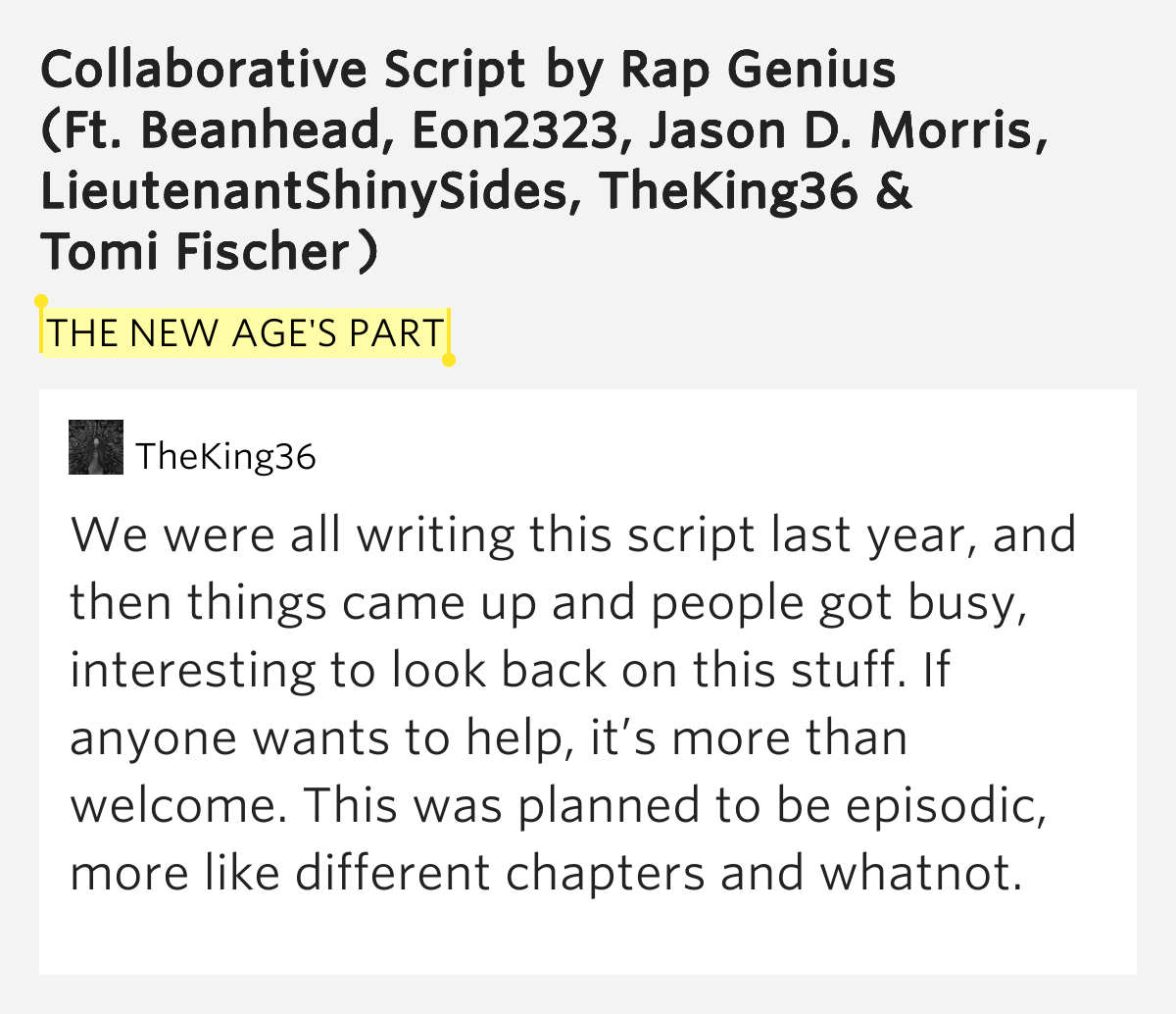 THE NEW AGE'S PART Collaborative Script Meaning