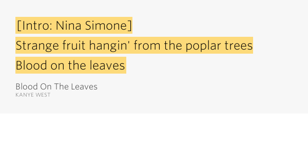 [Intro Nina Simone] / Strange fruit.. Blood On The Leaves