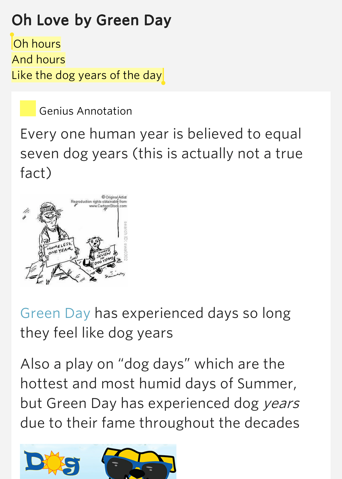 Oh hours / And hours / Like the dog years of the day Oh