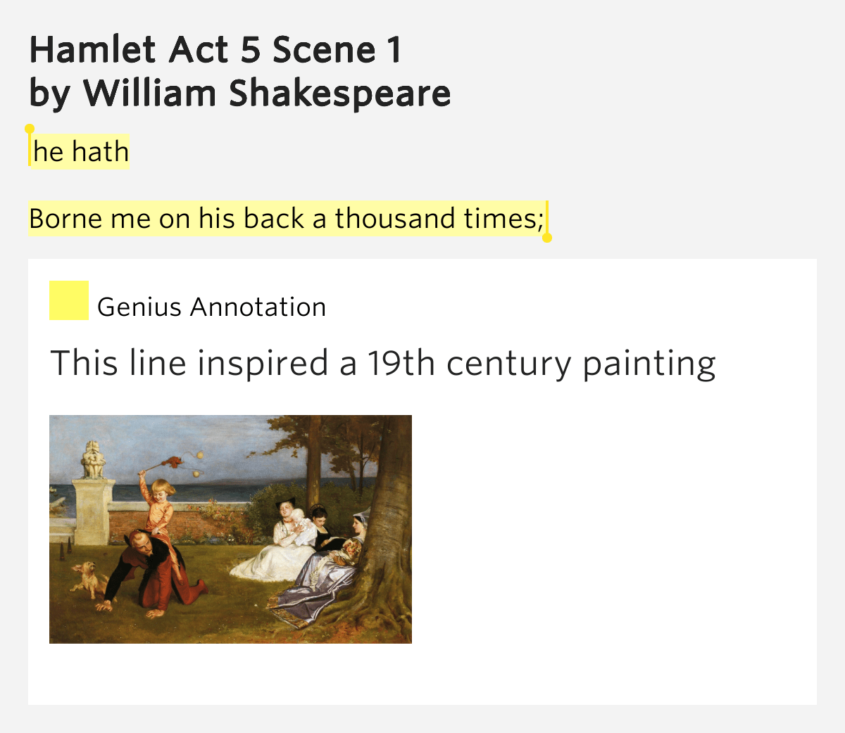 He hath / Borne me on his back a thousand.. Hamlet Act 5