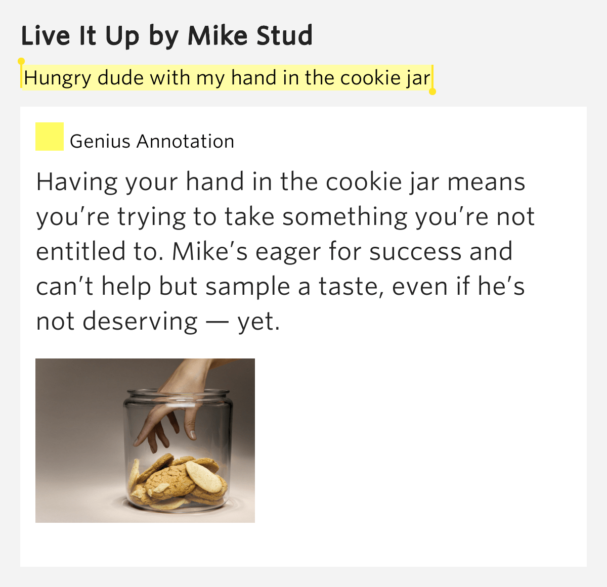 Hungry dude with my hand in the cookie jar Live It Up