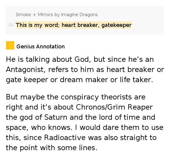This is my word; heart breaker, gatekeeper Smoke + Mirrors