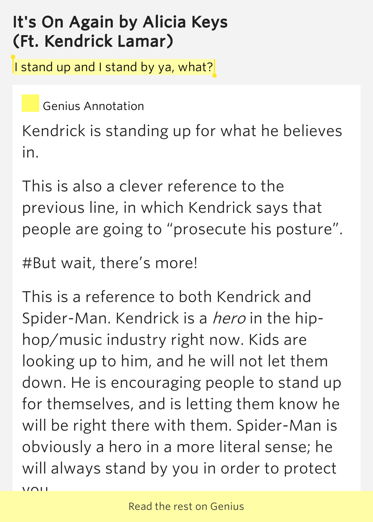 I stand up and I stand by ya, what? It's On Again Lyrics Meaning