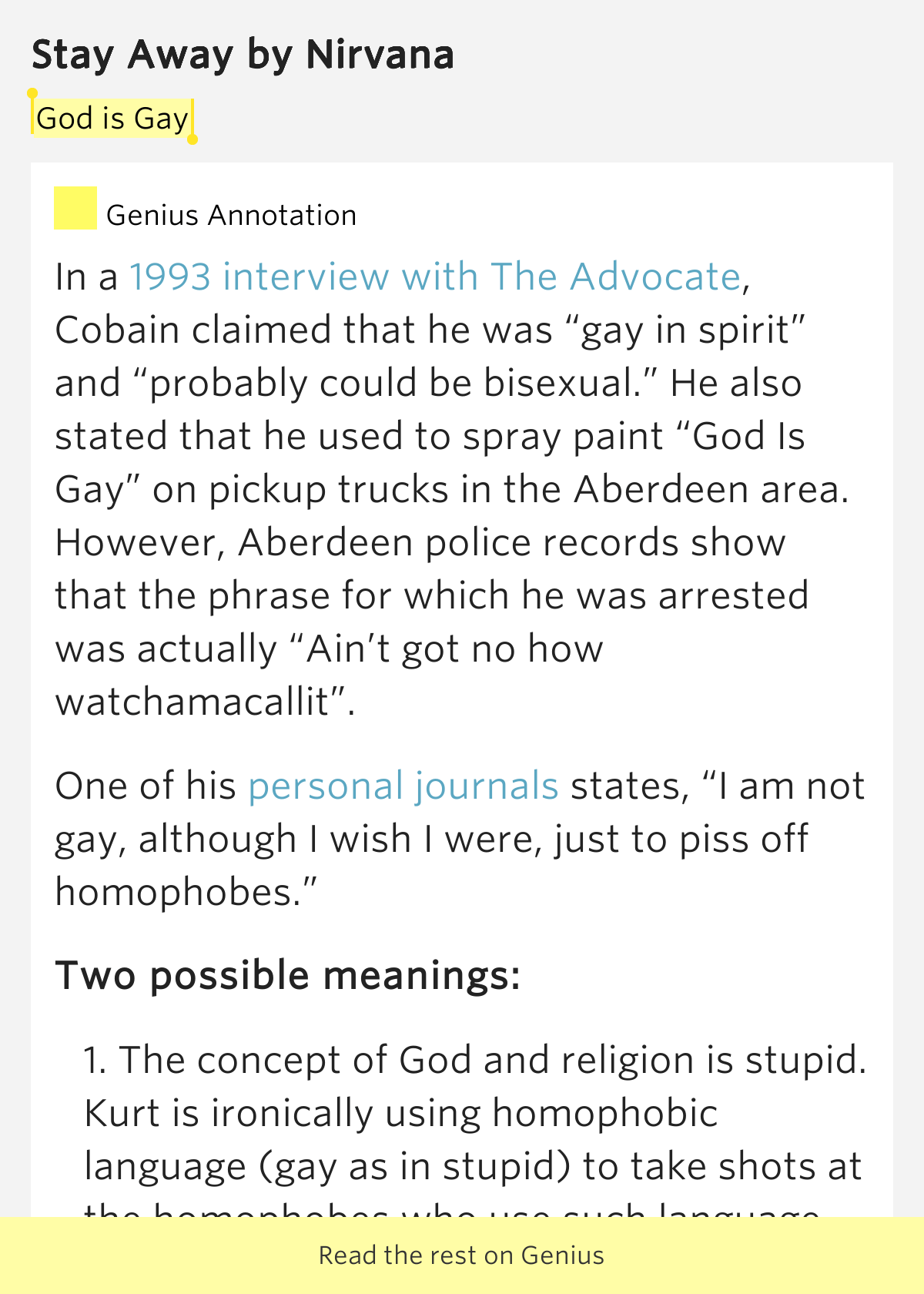 God is Gay Stay Away Lyrics Meaning