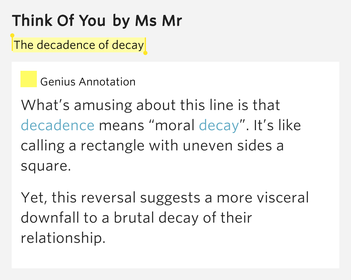 The decadence of decay Think Of You Lyrics Meaning
