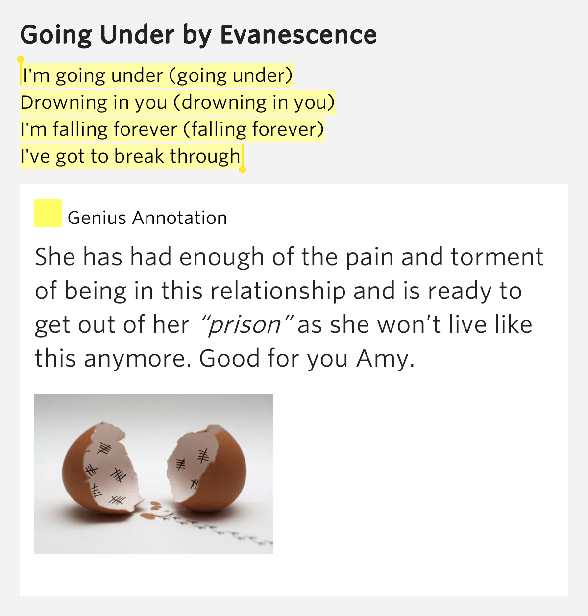 I'm going under (going under) / Drowning in you.. Going Under