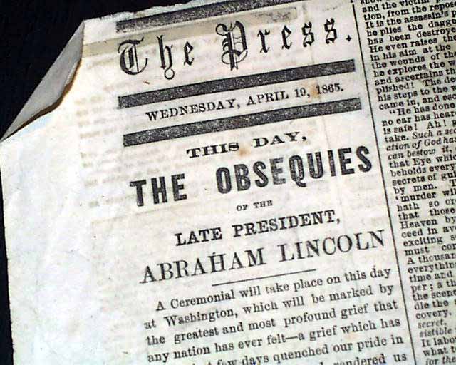1865 Newspaper ABRAHAM LINCOLN ASSASSINATION Detailed Reports re. Ford