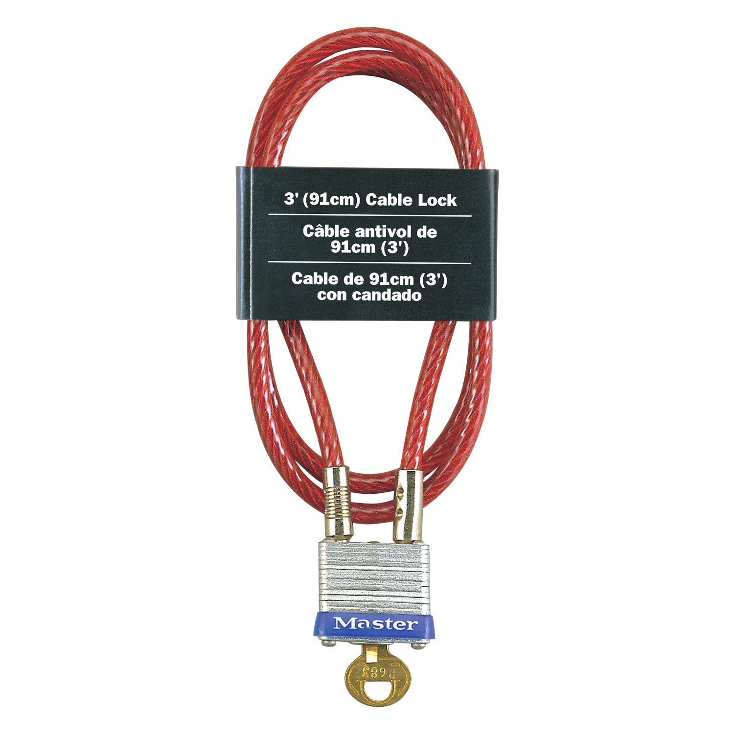 Master Lock® 719D 3' (5 mm) Red Keyed Bike Cable Lock