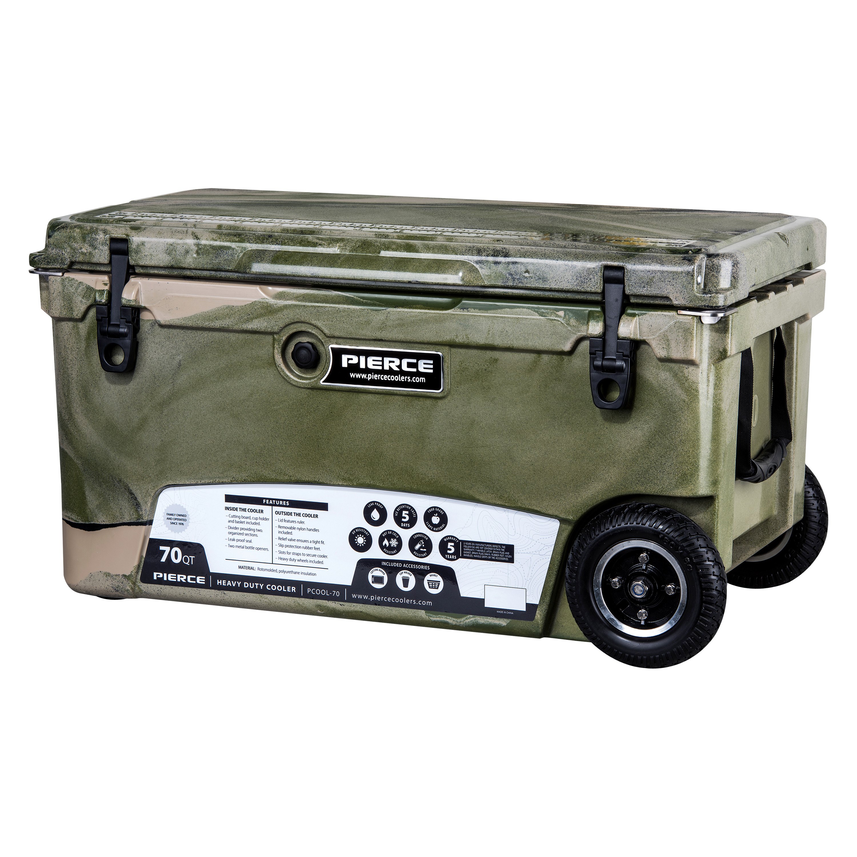 Pierce® PCOOL70GRC 70 qt Prairie Camo Wheeled Hard Cooler