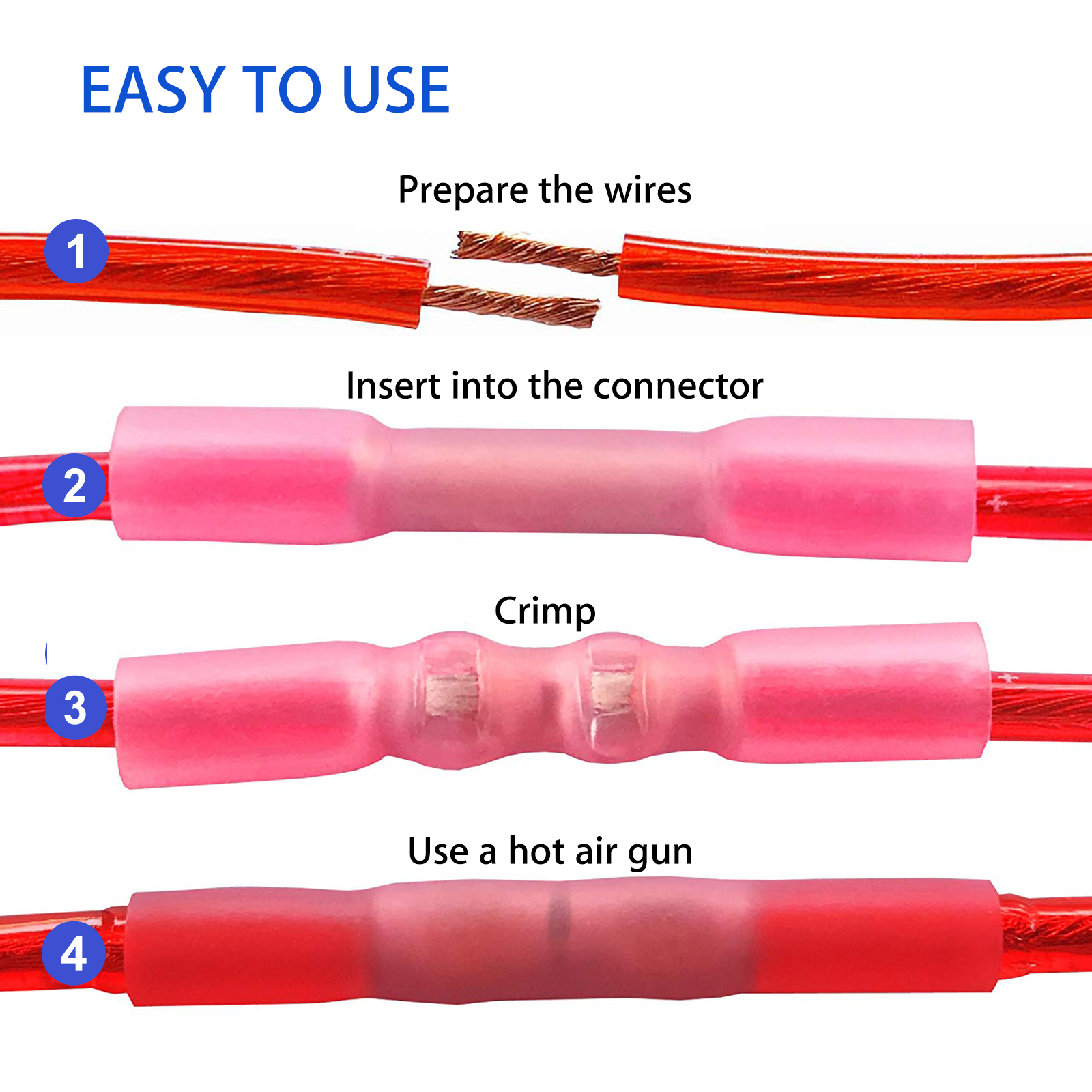 400PCS 2214AWG Heat Shrink Butt Wire Connectors Electrical Crimp