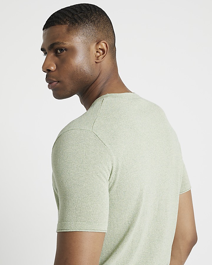 Green slim fit textured knit tshirt River Island