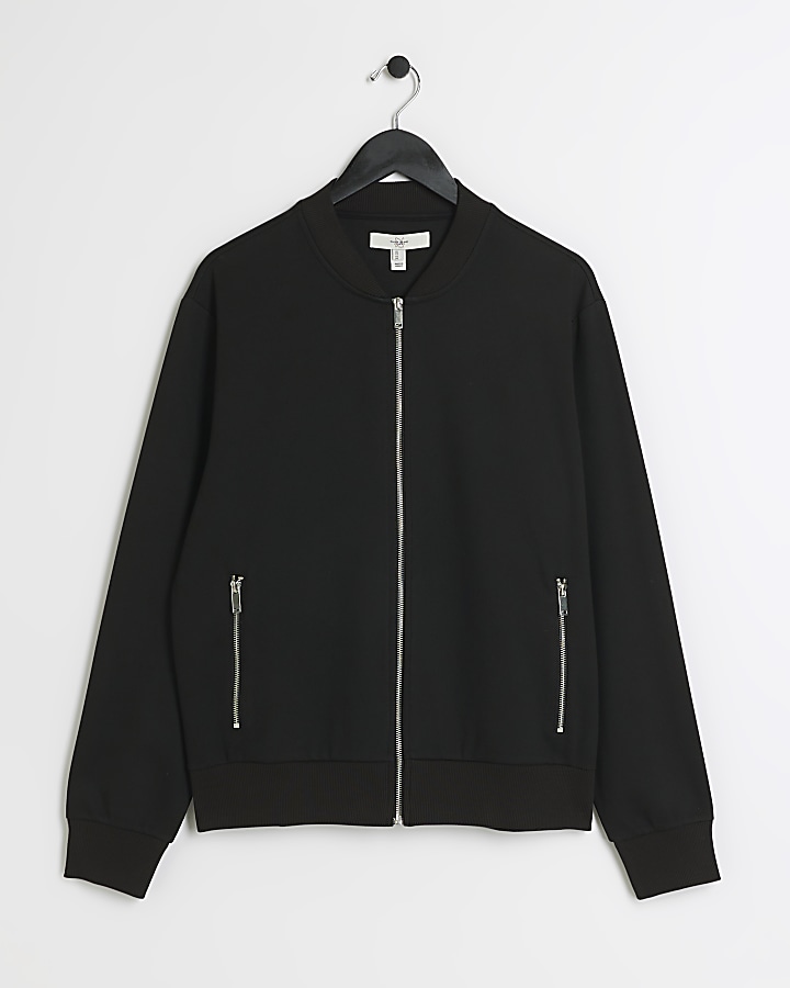 Black slim fit zip up smart bomber jacket River Island