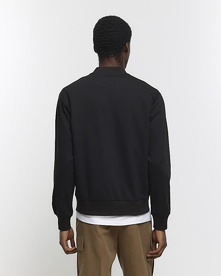 Black slim fit zip up smart bomber jacket River Island