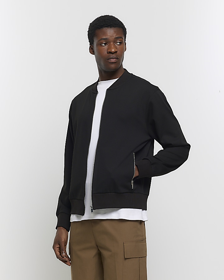 Black slim fit zip up smart bomber jacket River Island
