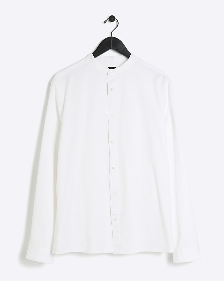 White slim fit grandad collar shirt River Island