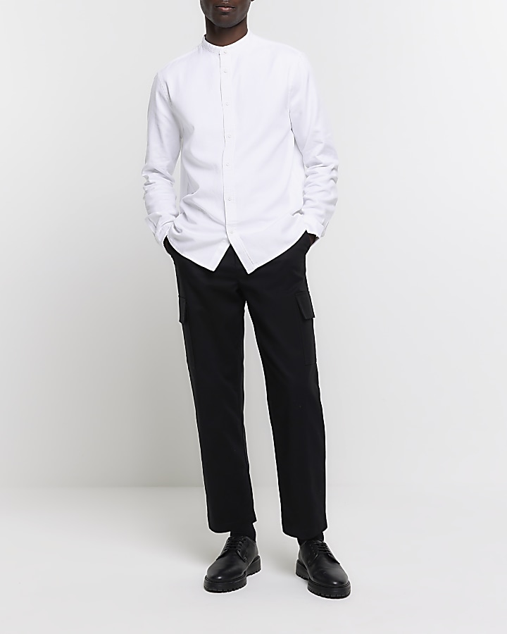 White slim fit grandad collar shirt River Island