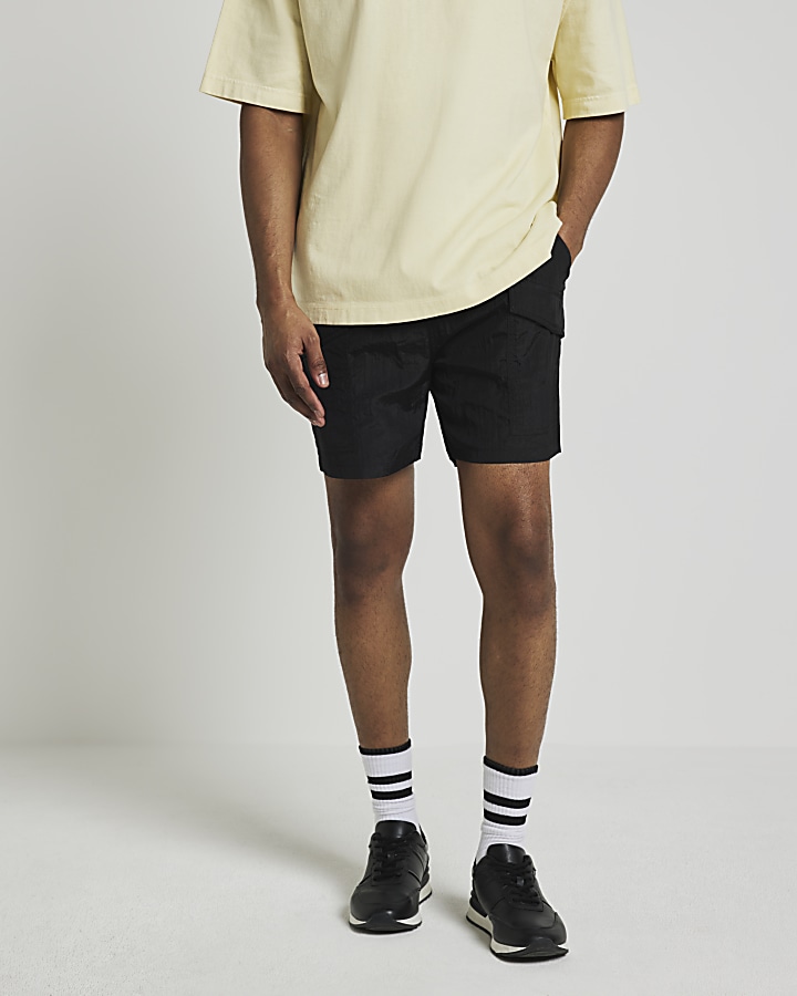 Black regular fit cargo swim shorts River Island