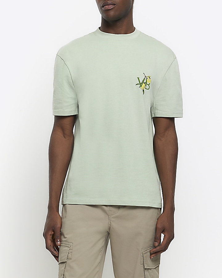 Green regular fit olive graphic tshirt River Island