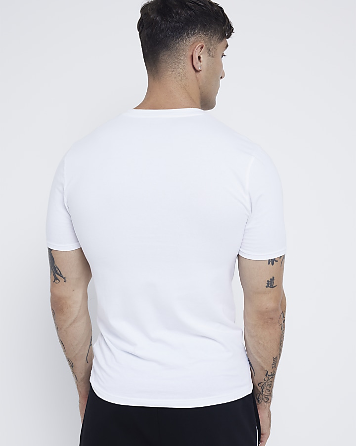 White muscle fit V neck tshirt River Island