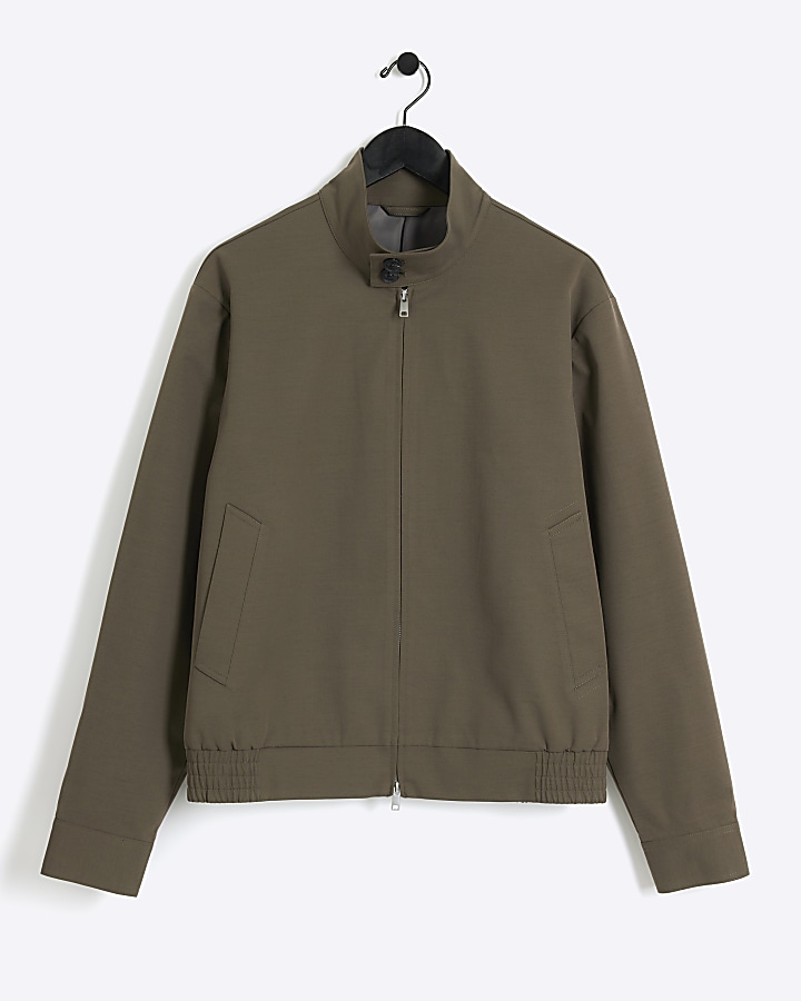 Khaki regular fit funnel harrington jacket River Island