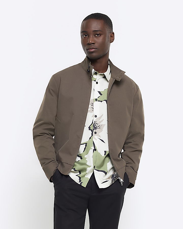 Khaki regular fit funnel harrington jacket River Island