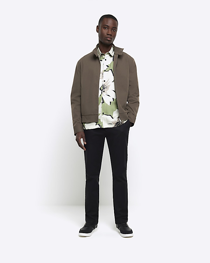 Khaki regular fit funnel harrington jacket River Island