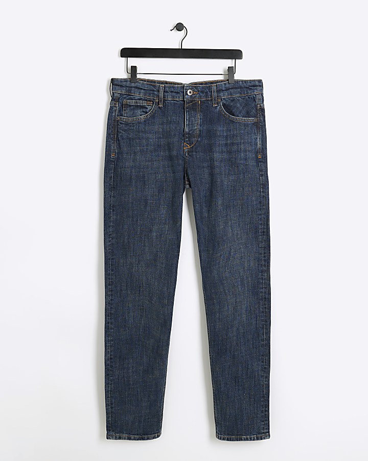 Blue slim fit cross hatch jeans River Island