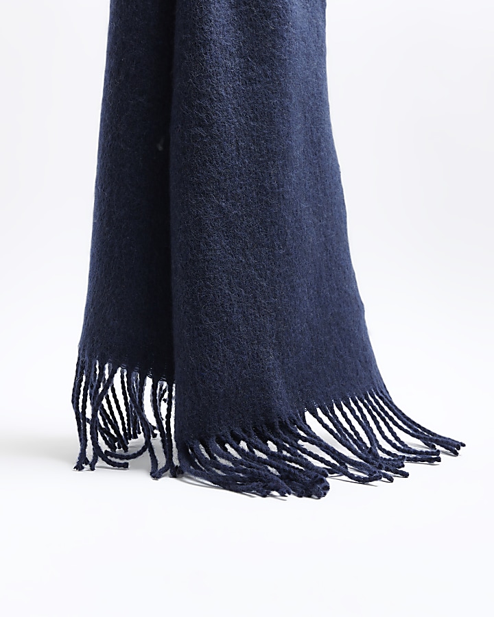 Navy premium knitted scarf River Island