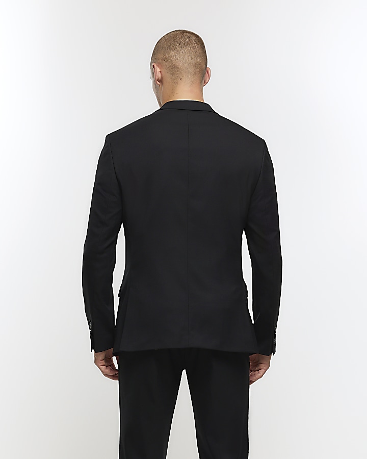 Black slim fit wool blend suit jacket River Island
