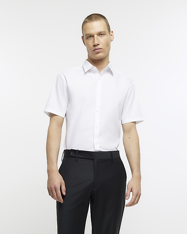 White slim fit short sleeve shirt River Island