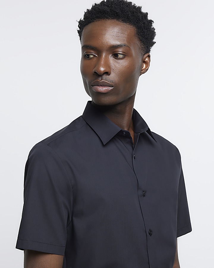 Black slim fit short sleeve shirt River Island