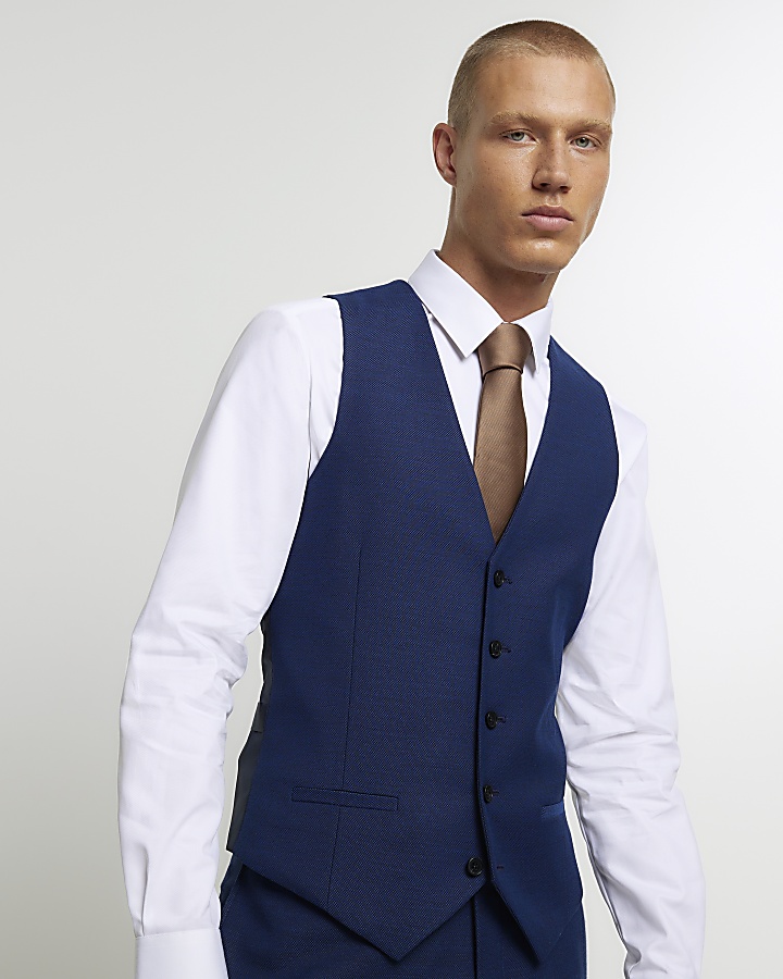 Blue slim fit waistcoat River Island