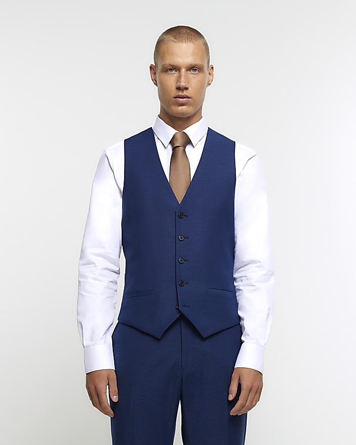 Blue slim fit waistcoat River Island
