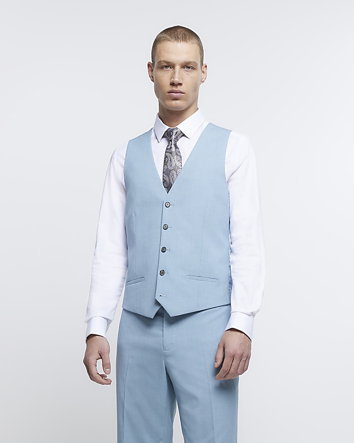 Blue slim fit waistcoat River Island