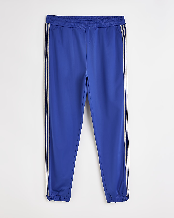 Blue Slim ft stripe Cuffed Joggers River Island