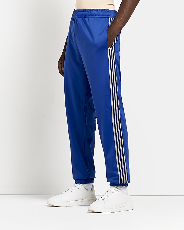 Blue Slim ft stripe Cuffed Joggers River Island