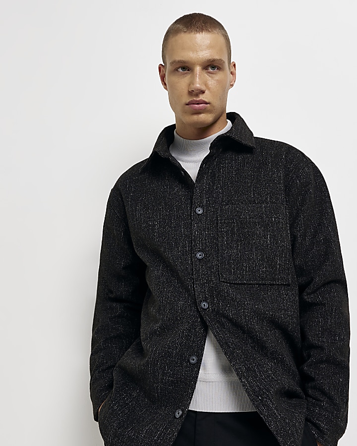 Black regular fit padded shacket River Island