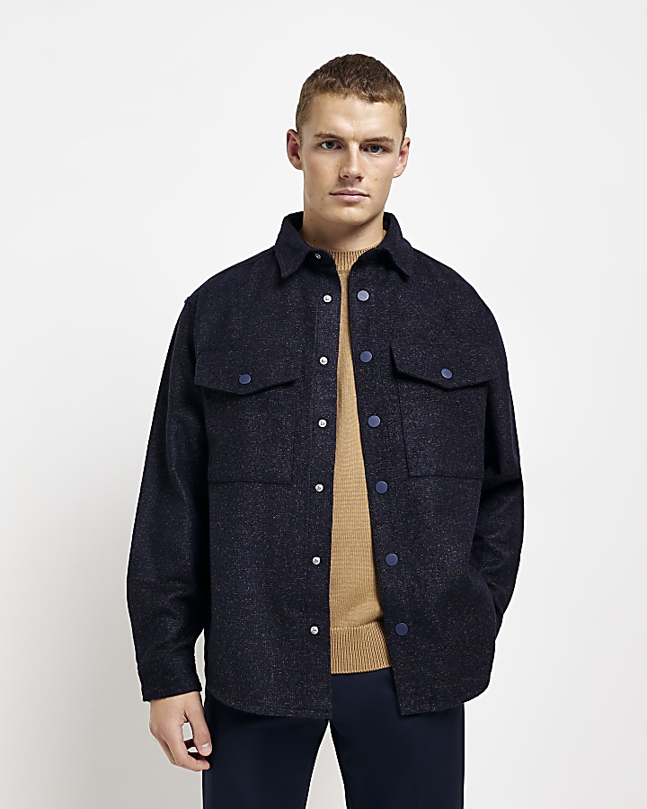 Navy Regular fit textured Shacket River Island