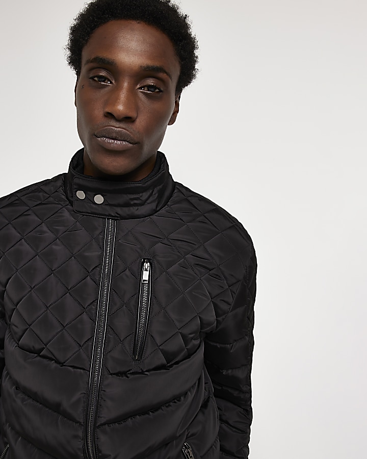 Black Quilted liner jacket River Island