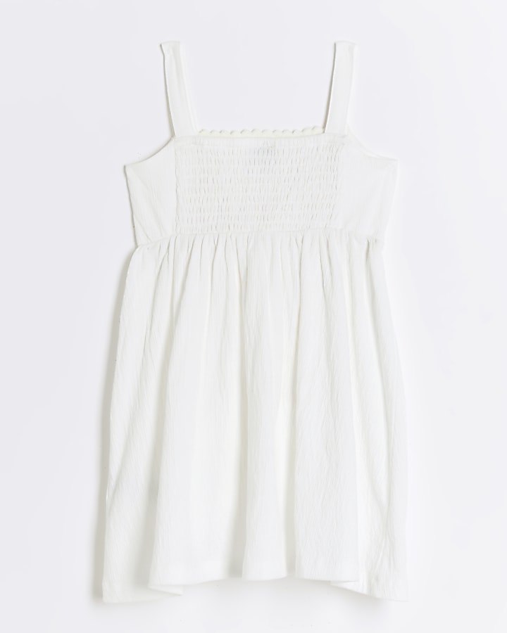 Mini girls white crochet detail summer dress River Island