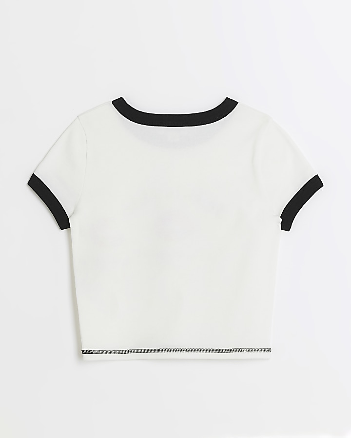 Girls white lips graphic crop tshirt River Island