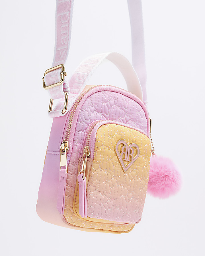 Girls orange ombre zip cross body bag River Island