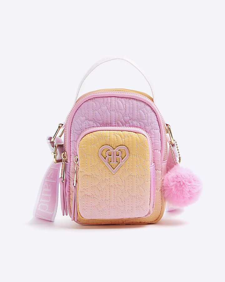 Girls orange ombre zip cross body bag River Island