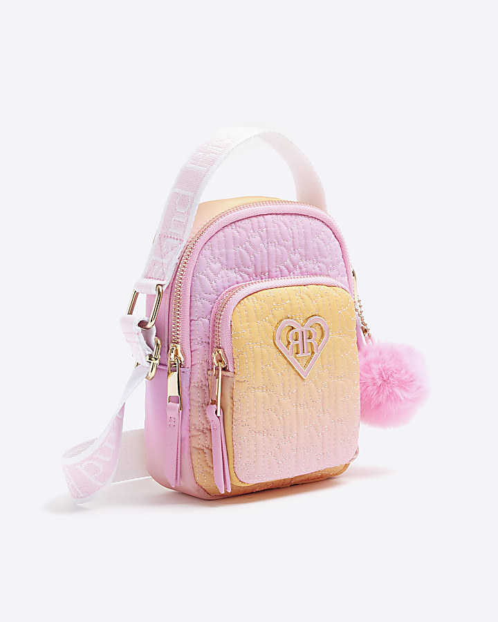 Girls orange ombre zip cross body bag River Island