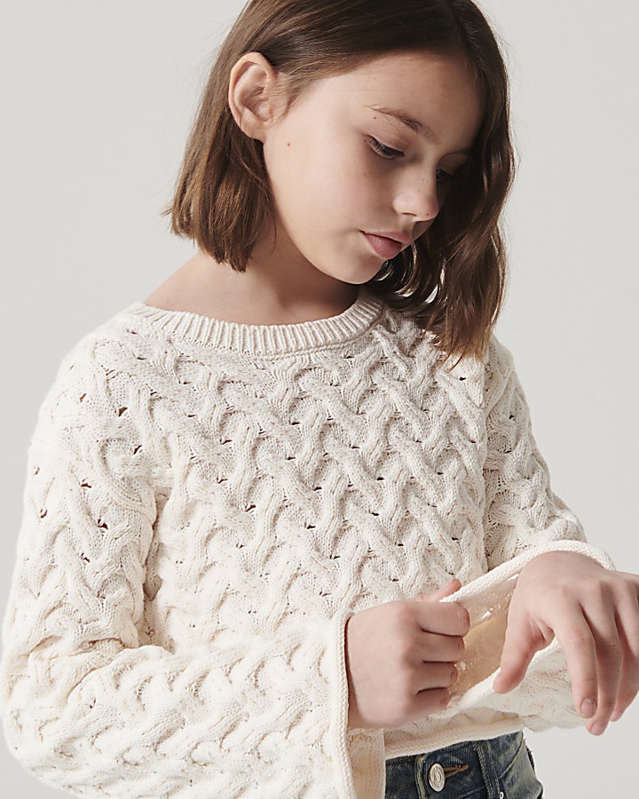 Girls cream textured jumper River Island