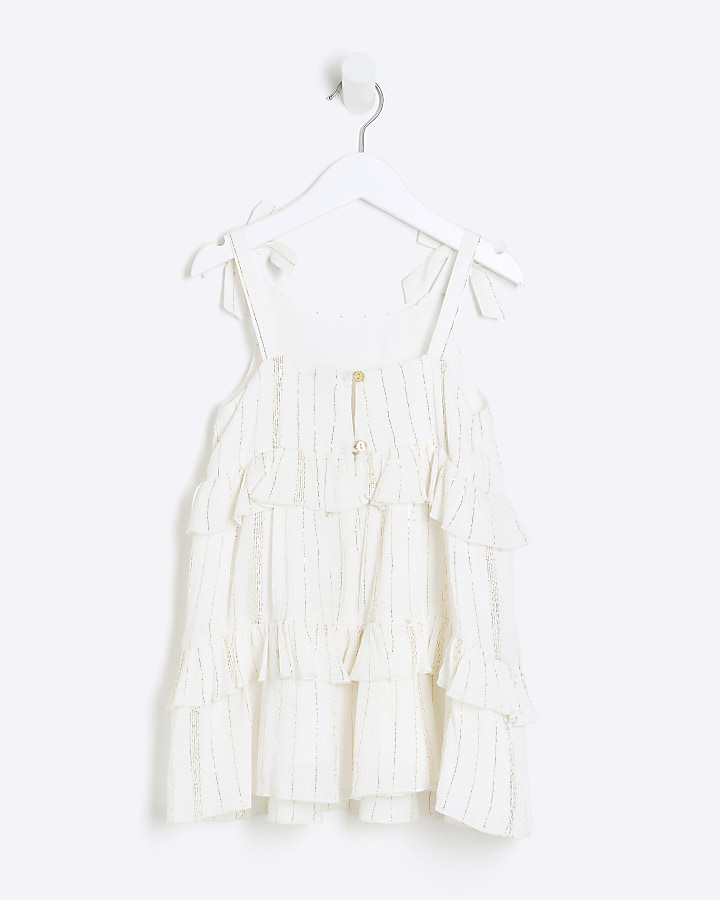 Mini girls cream glitter stripe beach dress River Island