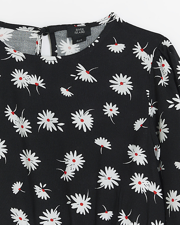 Girls black daisy floral print dress River Island