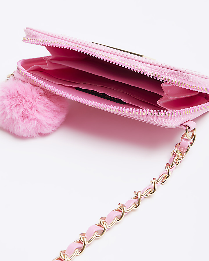 Girls pink sequin cross body bag River Island